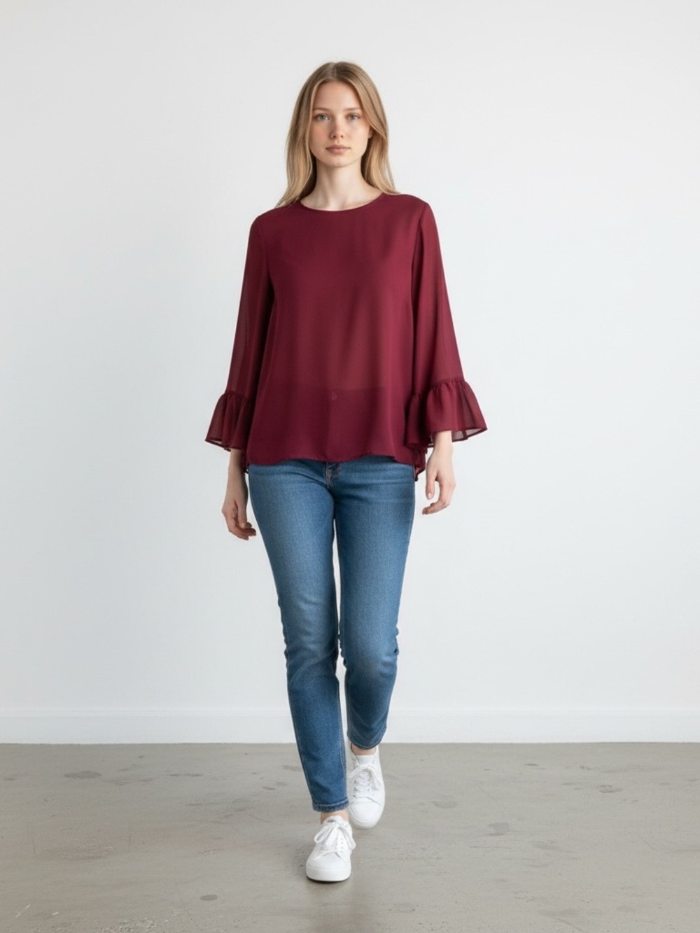 Apt. 9 Burgundy Ruffle Sleeve Blouse